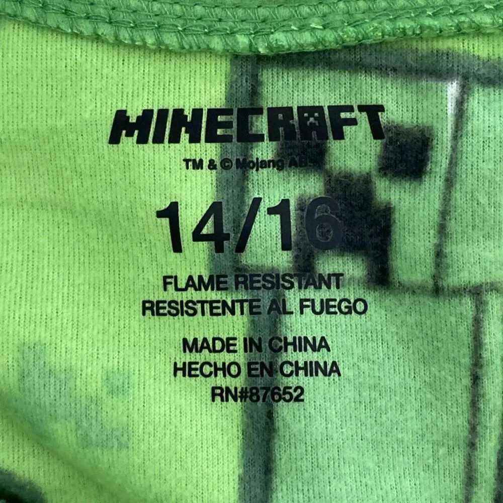MINECRAFT Boys Pajamas 14/16 XL One Piece Union Suit Pjs Halloween Costume NEW
